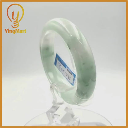 Yingmart 59mm PNJ Certified Natural Color Grey White Natural Jadeite Jade Bangle Bracelet, Real Gemstone, Gift for Her Mom Grandma Sister