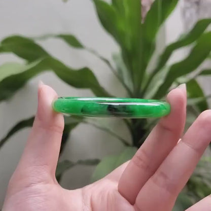 Yingmart 50-69mm Green Dark Spot Jadeite Jade Bangle, Real Gemstone Bracelet, Vintage Jewelry, Christmas Gift, Newyear