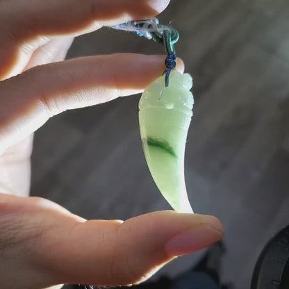 Yingmart Certified Green Natural A Jade Jadeite Pendant Elephant Tooth Hand Carved