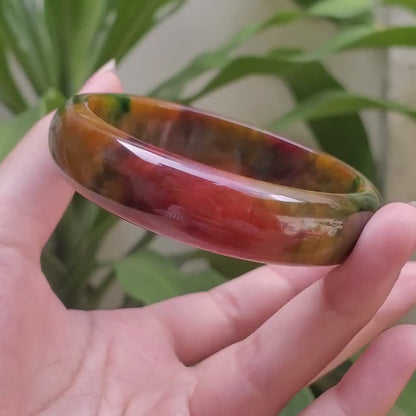 High Quality 48–72mm Jadeite Jade Orange Yellow Green Black Veins Bangle Bracelets Gift for Her Mom Grandma Feng Shui Personalized Jewelry