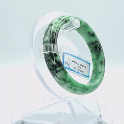Yingmart 53mm PNJ Certified Natural Color Green With Black Brown Spot Jadeite Jade Bangle Bracelet, Real Gemstone, Jewelry