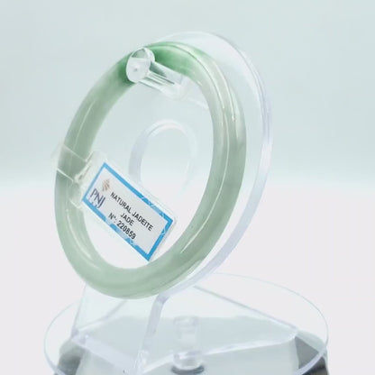 YingCollection 59mm PNJ220859 Certified Natural Color Green With Black Brown Spot Jadeite Jade Bangle Bracelet, Real Gemstone, Jewelry