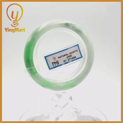 Yingmart 50mm PNJ Certified Natural Color Grey White Natural Jadeite Jade Bangle Bracelet, Real Gemstone, Gift for Her Mom Grandma Sister