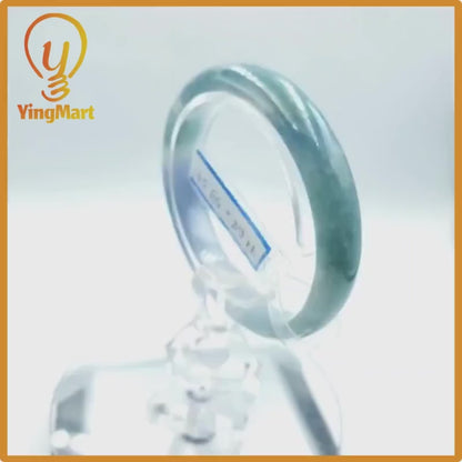 Yingmart 59mm PNJ Certified Natural Color Grey White Natural Jadeite Jade Bangle Bracelet, Real Gemstone, Gift for Her Mom Grandma Sister