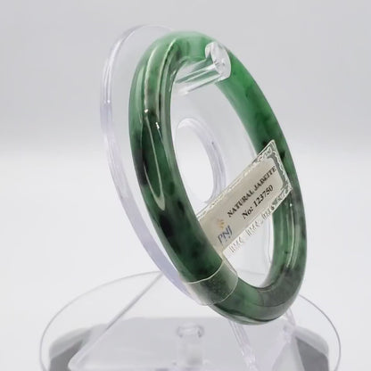 YingCollection 63mm PNJ 123750 Certified Natural Color Green With Black Brown Spot Jadeite Jade Bangle Bracelet, Real Gemstone, Jewelry