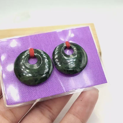 Yingmart Pairs of Green natural jade charm Carved Circle, necklace, Earrings, Pendant, decoration, Lucky pendant
