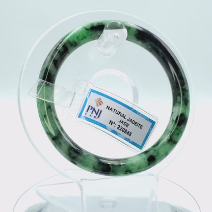 Yingmart 54mm PNJ220848 Certified Natural Color Green With Black Brown Spot Jadeite Jade Bangle Bracelet, Real Gemstone, Jewelry