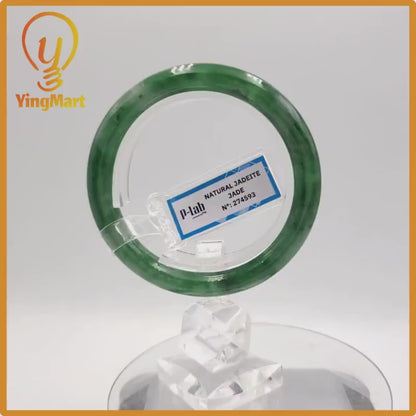 Yingmart 53mm PNJ274593 Certified Natural Color Grey White Natural Jadeite Jade Bangle Bracelet, Real Gemstone, Gift for Mom Grandma Sister