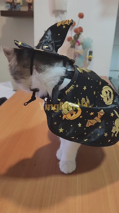 Witch Cloak Hat Set For Cats Dogs Wizard Theme Halloween Party Pet Costume Cosplay