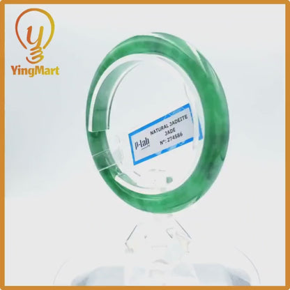 Yingmart 53mm PNJ274586 Certified Natural Color Grey White Natural Jadeite Jade Bangle Bracelet, Real Gemstone, Gift for Mom Grandma Sister