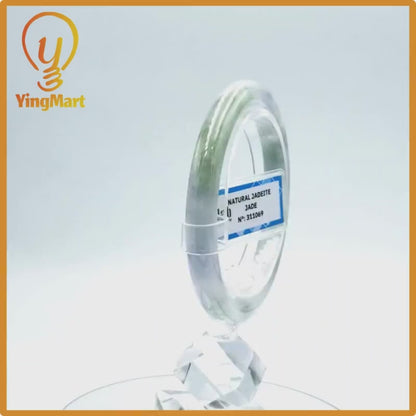 Yingmart  53mm PNJ Certified Natural Color Grey White Natural Jadeite Jade Bangle Bracelet, Real Gemstone, Gift for Her Mom Grandma Sister