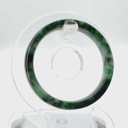 YingCollection 52mm PNJ258395 Certified Natural Color Green White To Dark Green, Grey White Jadeite Jade Bangle Bracelet, Real Gemstone