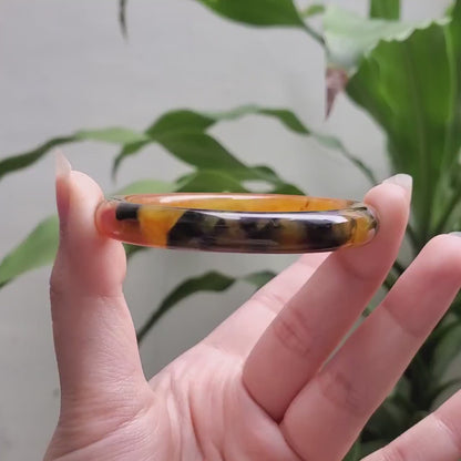 High Quality 48–72mm Jadeite Jade Yellow Black Veins YingMart Bangle Bracelets Gift for Her Mom Feng Shui Grandma Sister