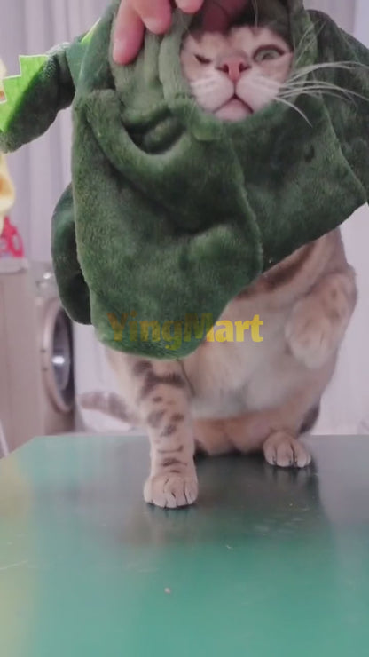 Funny Dinosaur Pet Costume Warm Fleece Hoodie for Cats Dogs Halloween Cosplay Outfit