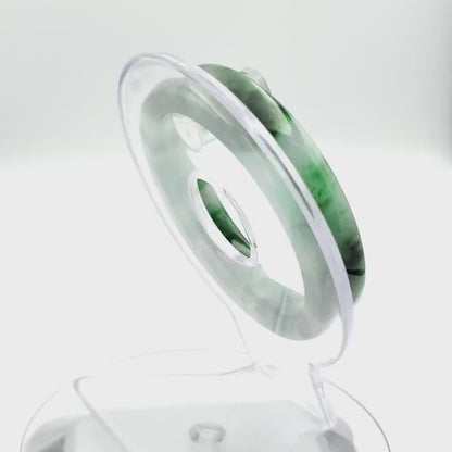 YingCollection 54mm PNJ258406 Certified Natural Color Green White To Dark Green, Grey White Jadeite Jade Bangle Bracelet, Real Gemstone
