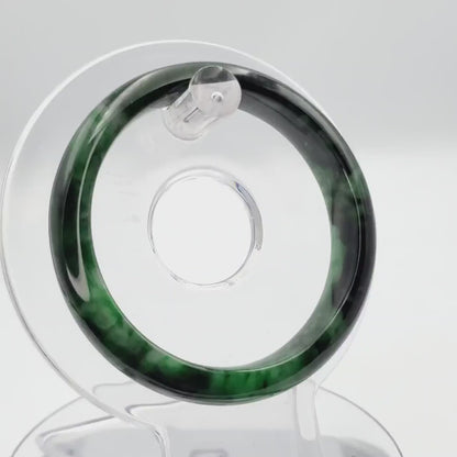 YingCollection 53mm PNJ258394 Certified Natural Color Green White To Dark Green, Grey White Jadeite Jade Bangle Bracelet, Real Gemstone