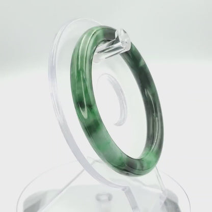 YingCollection 55mm PNJ258387 Certified Natural Color Green White To Dark Green, Grey White Jadeite Jade Bangle Bracelet, Real Gemstone