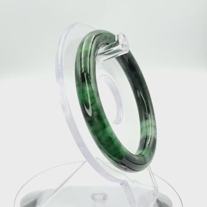 YingCollection 55mm PNJ258388 Certified Natural Color Green White To Dark Green, Grey White Jadeite Jade Bangle Bracelet, Real Gemstone