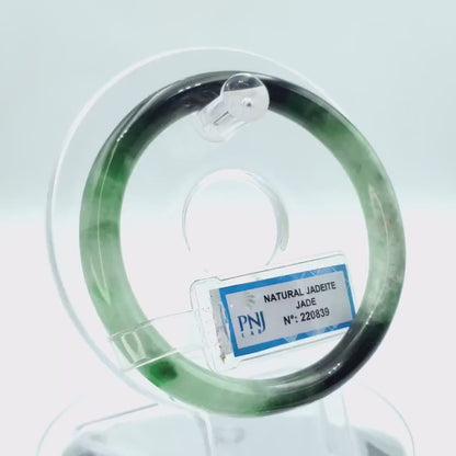 YingCollection 59mm PNJ220839 Certified Natural Color Green With Black Brown Spot Jadeite Jade Bangle Bracelet, Real Gemstone, Jewelry