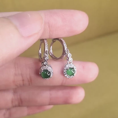 Yingmart Certified Genuine Icy Green Burmese Type A Jadeite Jade Gemstone Earrings Made With 925 Sterling Silver earrings, Gift for Women