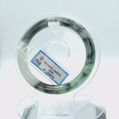 YingCollection 55mm PNJ220872 Certified Natural Color Green With Black Brown Spot Jadeite Jade Bangle Bracelet, Real Gemstone, Jewelry