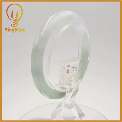 Yingmart 52mm PNJ Certified Natural Color Light Green To Grey White Natural Jadeite Jade Bangle Bracelet, Real Gemstone, Gift for Her Mom