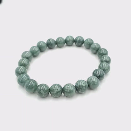 Yingmart BRJG06 Genuine Dark Green Floating White Spot Myanmar Jade A Jadeite, Burmese Myanmar Gemstones,Real Gemstone Bracelet