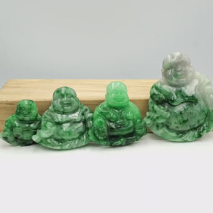 Yingmart White Green Spot Natural Jade Stone Carved Statue of Buddha Jadeite, Protection, Good Luck