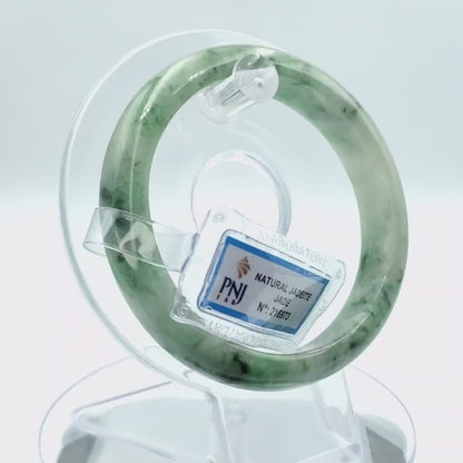 YingCollection 58mm PNJ216973 Certified Natural Color Green With Black Brown Spot Jadeite Jade Bangle Bracelet, Real Gemstone, Jewelry