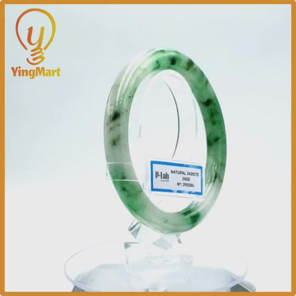 Yingmart 67mm PNJ Certified Natural Color Grey White Natural Jadeite Jade Bangle Bracelet, Real Gemstone, Gift for Her Mom Grandma Sister