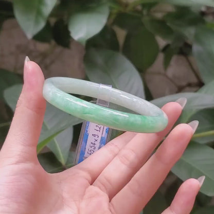 Yingmart  55mm PNJ Certified Natural Color Grey White Natural Jadeite Jade Bangle Bracelet, Real Gemstone, Gift for Her Mom Grandma Sister