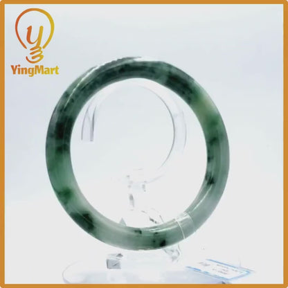 Yingmart 74mm PNJ Certified Natural Color Grey White Natural Jadeite Jade Bangle Bracelet, Real Gemstone, Gift for Her Mom Grandma Sister