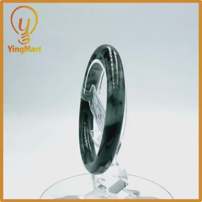 Yingmart  61mm PNJ Certified Natural Color Grey White Natural Jadeite Jade Bangle Bracelet, Real Gemstone, Gift for Her Mom Grandma Sister