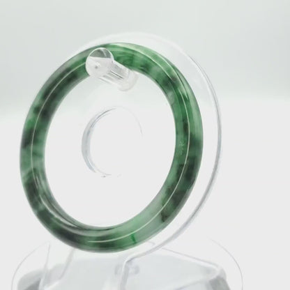 YingCollection 53mm PNJ258382 Certified Natural Color Green White To Dark Green, Grey White Jadeite Jade Bangle Bracelet, Real Gemstone