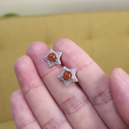 Yingmart certified genuine icy Orange burmese type a jadeite jade gemstone earrings made with 925 sterling silver earrings, gift for women