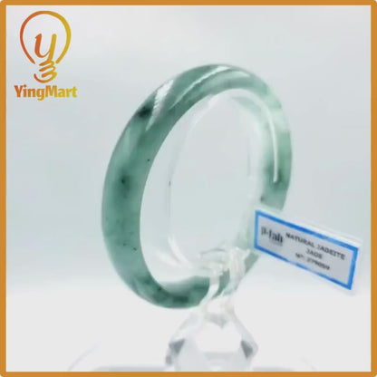 Yingmart 60mm PNJ Certified Natural Color Grey White Natural Jadeite Jade Bangle Bracelet, Real Gemstone, Gift for Her Mom Grandma