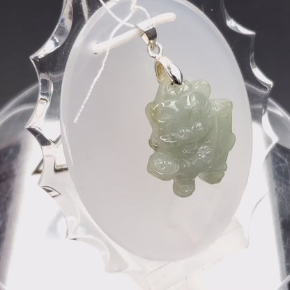 Yingmart White Happy Tiger Burmese Myanmar Genuine Jadeite Jade Grade A Hand Craving Pedant with Hook setting