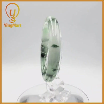 Yingmart 61mm PNJ Certified Natural Color Grey White Natural Jadeite Jade Bangle Bracelet, Real Gemstone, Gift for Her Mom Grandma Sister