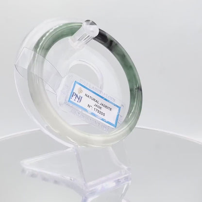 Yingmart 60mm PNJ179205 Certified Natural Greyish green, grey white, black jadeite jade bangle, Real Gemstone Bracelet,Vintage Jewelry