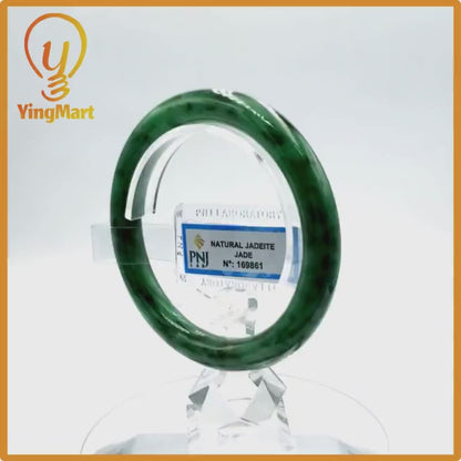 Yingmart 58mm PNJ Certified Natural Color Light To Medium Green, Black Brown Spots Natural Jadeite Jade Bangle, Real Gemstone, Gift for Her