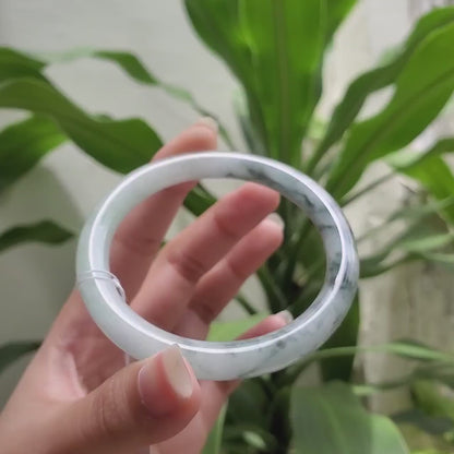 High Quality 48–72mm Natural-Colour Jade White Black Veins Bangle Bracelets Gift for Her Mom Grandma Feng Shui Personalized Jewelry