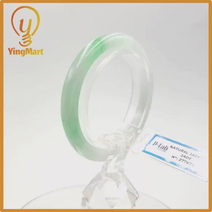 Yingmart 48mm PNJ Certified Natural Color Grey White Natural Jadeite Jade Bangle Bracelet, Real Gemstone, Gift for Her Mom Grandma Sister