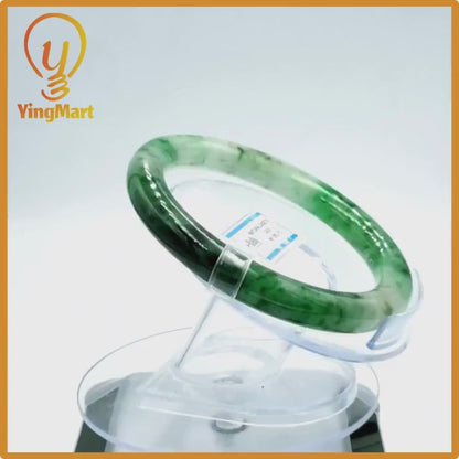 Yingmart 48mm PNJ Certified Natural Color Grey White Natural Jadeite Jade Bangle Bracelet, Real Gemstone, Gift for Her Mom Grandma Sister