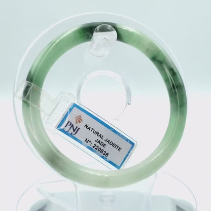 YingCollection 59mm PNJ220838 Certified Natural Color Green With Black Brown Spot Jadeite Jade Bangle Bracelet, Real Gemstone, Jewelry