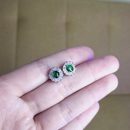 Yingmart Certified Genuine Icy Green Burmese Type A Jadeite Jade Gemstone Earrings Made With 925 Sterling Silver earrings, Gift for Women