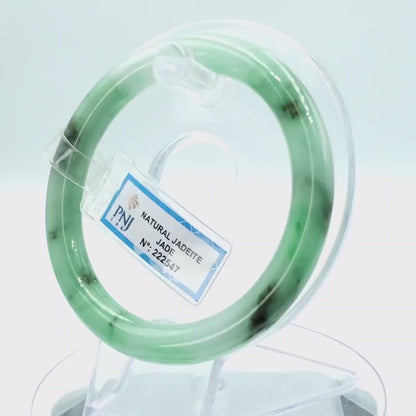 YingCollection 59mm PNJ 222547 Certified Natural Color Green With Black Brown Spot Jadeite Jade Bangle Bracelet, Real Gemstone, Jewelry