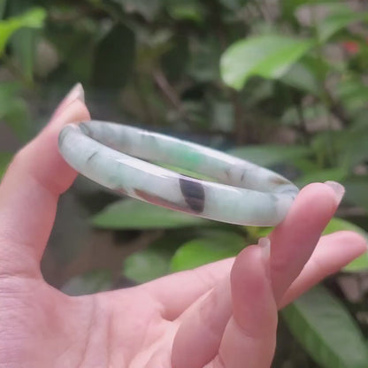High Quality 48–72mm Natural-Colour Jade White Floating Green Black Veins Bangle Gift for Her Mom Grandma Feng Shui Personalized Jewelry