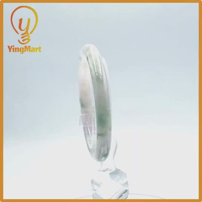 Yingmart  52mm PNJ Certified Natural Color Grey White Natural Jadeite Jade Bangle Bracelet, Real Gemstone, Gift for Her Mom Grandma Sister