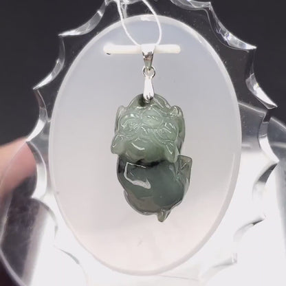 Yingmart Light Blue Piggy Burmese Myanmar Genuine Jadeite Jade Grade A Hand Craving Pedant with Hook setting
