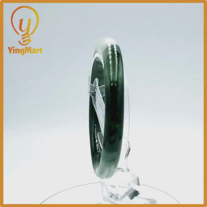 Yingmart  61mm PNJ Certified Natural Color Grey White Natural Jadeite Jade Bangle Bracelet, Real Gemstone, Gift for Her Mom Grandma Sister